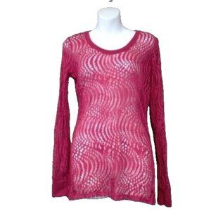 BKE The Buckle Womens Pink Open Knit Top‎ Large Sheer Long Sleeve Y2K Grunge